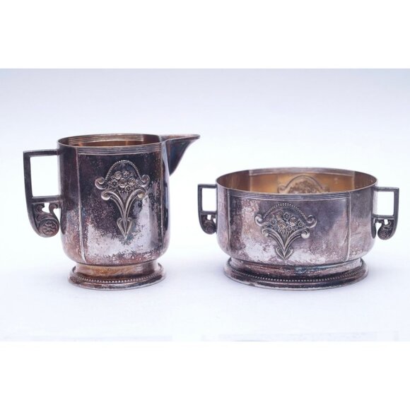 Silver-Plated Antique Creamer and Sugar Bowl, WMF, EP Silver Plated, Germany - Picture 1 of 8